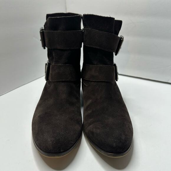 Paul Green Women size 8.5 Denver Suede Belted Biker Moto Boot Brown Ankle Bootie - Picture 2 of 12